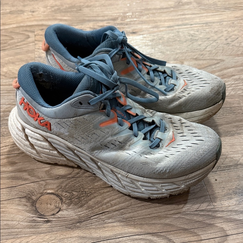 Hoka Graviota 4 Blue and Coral Running Sneakers Women’s 9